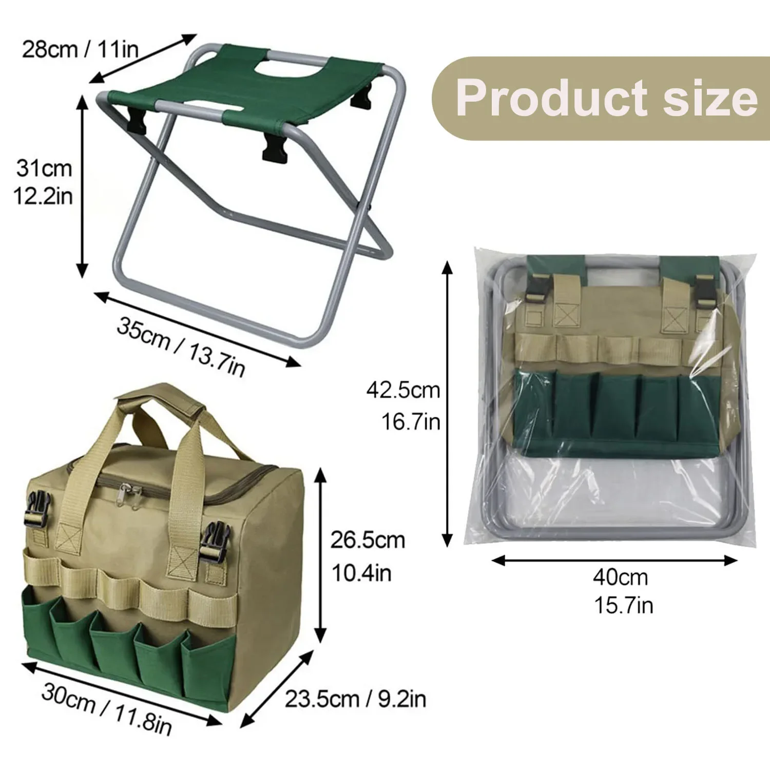 Gardener Folding Seat,Garden Stool with Detachable Storage Tote Bag,Portable Multifunctional Chair with Garden Tools Organizer