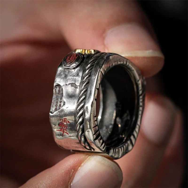 Taoistischer Ring im Ethno-Stil gegen böse Anwesenheiten für Herren, Vintage-Schutz-Talisman, Taoistischer Meister-Erklärungsring, Herren-Accessoires – Detail 14