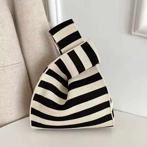 Women'S Knot Wrist Bag Handmade Knitted Bag Portable Mini Striped Tote Bucket Phone Bags Large Capacity Autumn Winter Handbags - Image 45