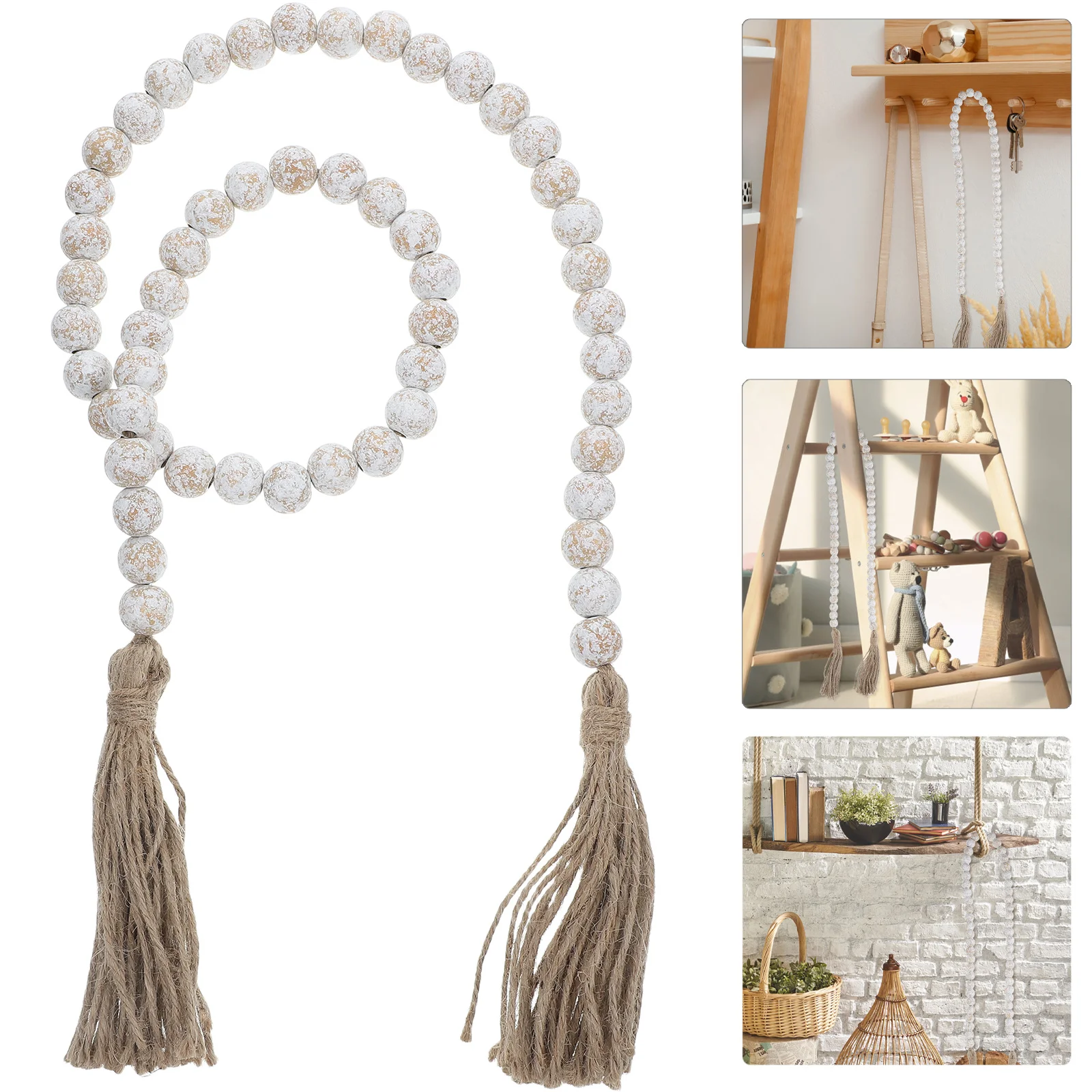 

Farmhouse Wood Bead Garland With Tassels Rustic Country Style Decor Garland Natural Jute Tassel Hanging Decor For Tiered Tray