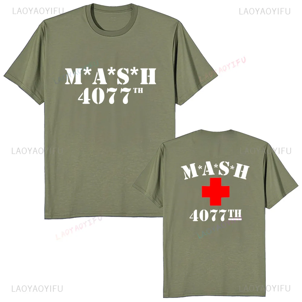 Mash Distressed Logo T Shirt Mens 4077 Licensed Classic TV Show Militarryy Green2026 High quality Brand Casual