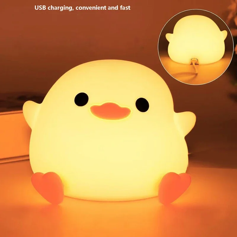 Silicone Decompression Bean Duck Night Light, High-End Atmosphere, Bedroom Bedside Companion Sleep, Breastfeeding, Patting Light