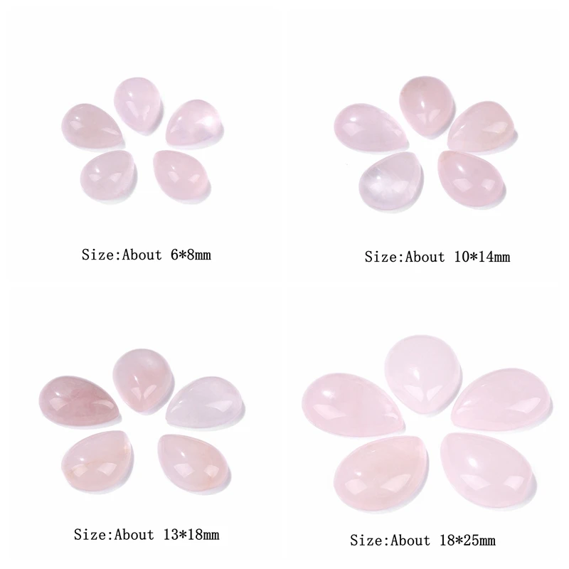 Natural Rose Pink Quartzs Crystals Cabochon Beads Water Drop Shape Cabochon Cameo No Drilled Hole Cabochons for Jewelry Making