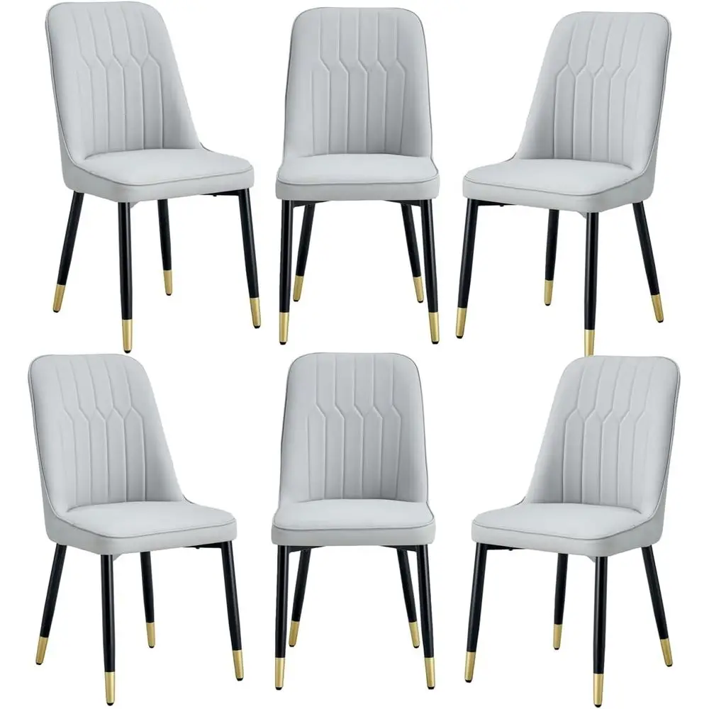 

Set of 6 PU Leather Backrest Dining Chairs with Black Metal Legs for Home and Commercial Use