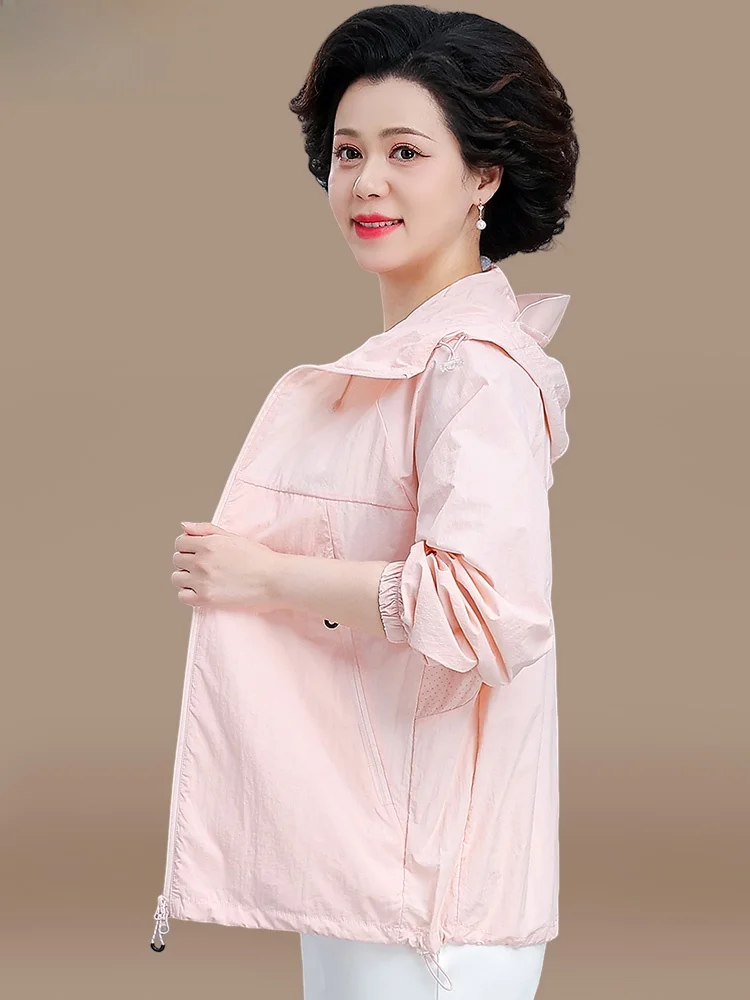 

Faionable Spring Summer Lightweight Sun Protection Outerwear for Middle-Aged Mothers Open Cardigan Loose Fit Korean Sle
