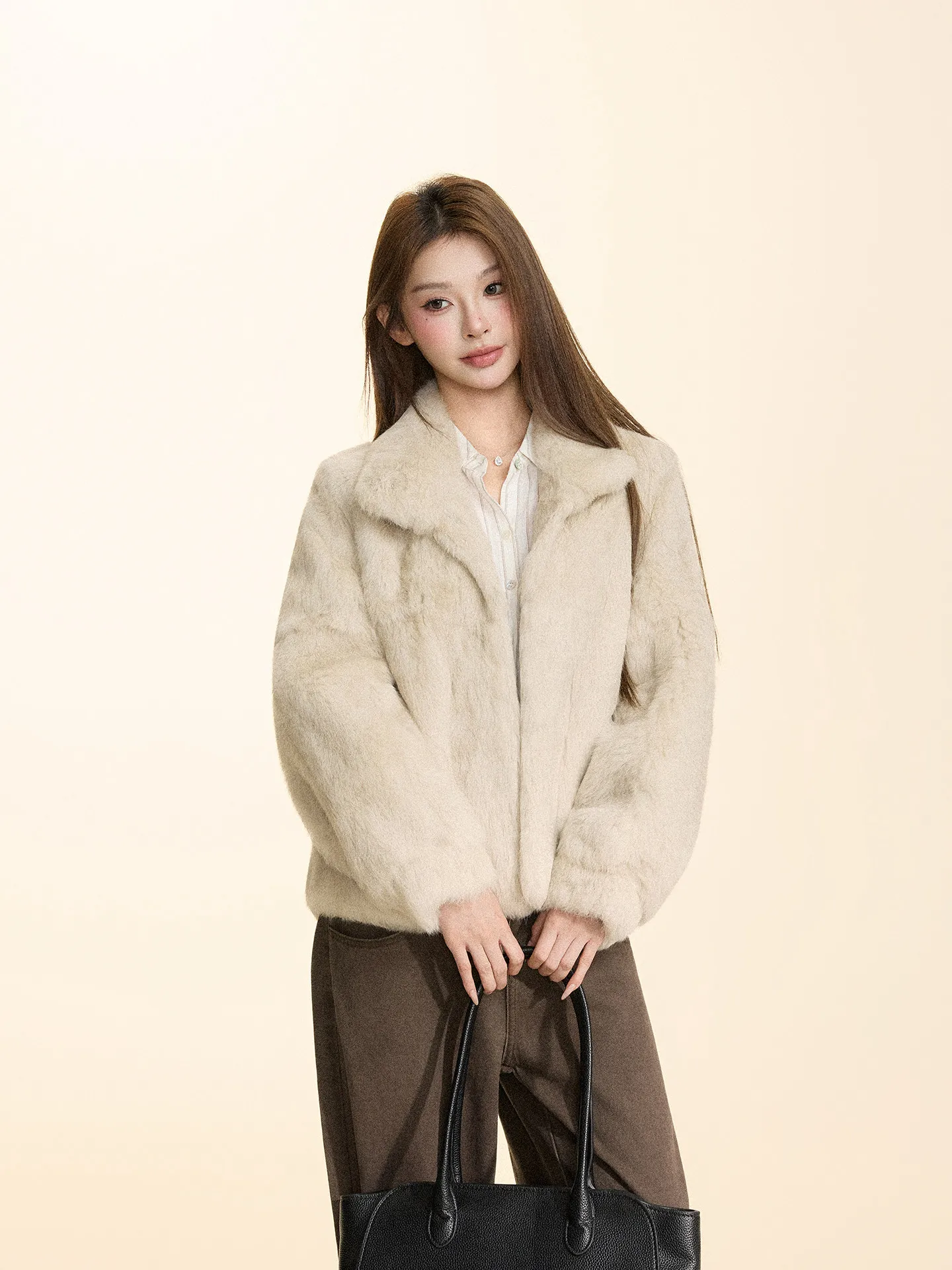 BFFUR 2026 Autumn Winter Real Rabbit Fur Coat Women Temperament Long Sleeve Fluffy Jacket Ladies Short Thick Furry Outwear