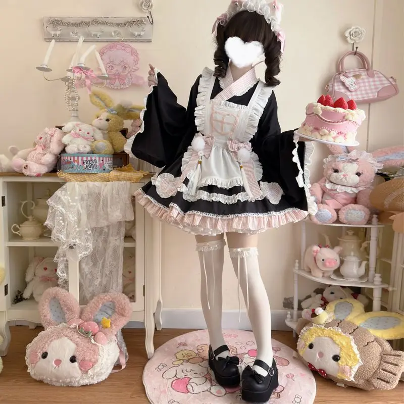 Sweet Nurse Lolita Top Skirt Apron Bowknot Maid Kimono Lolita Eclectic Yukata Various Colors Japanese Style Kawaii - view 2