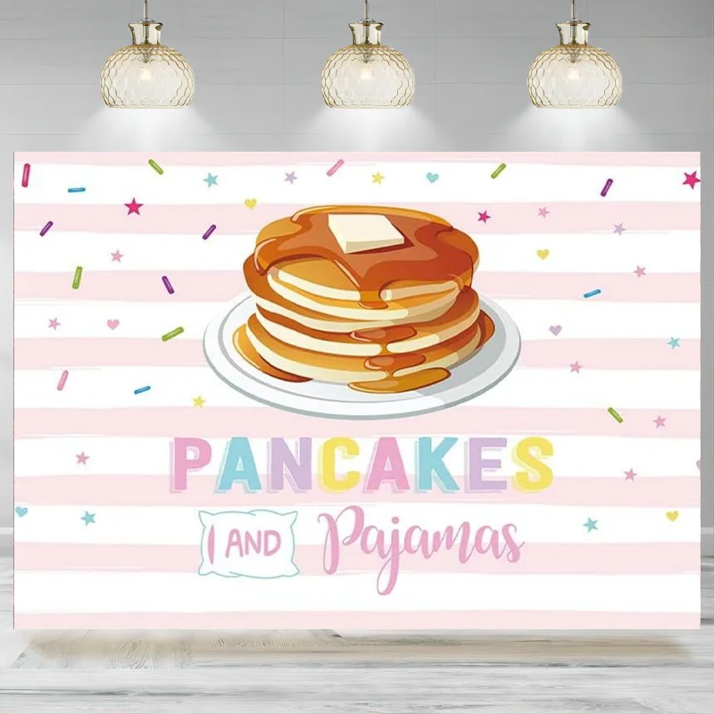 Pancakes Pajamas Backdrop Slumber Party Decorations Pink Stripes  Photography Background Girls Night Birthday Photo Banner