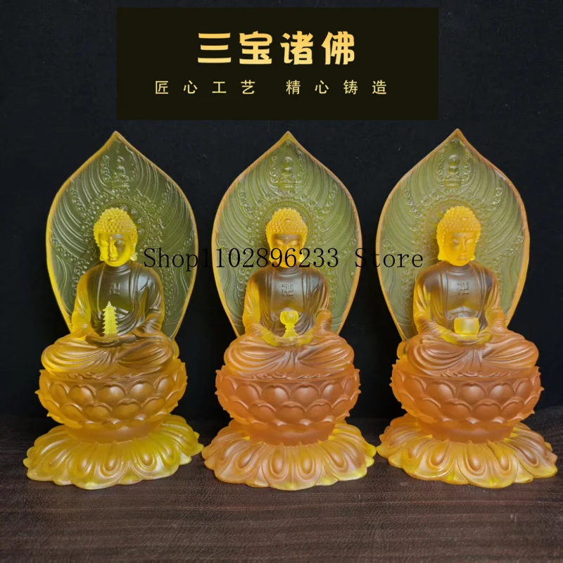 Three Treasures Buddha Water Crystal Buddha Statue Ornament Three Buddhas are enshrined in the temple Home Buddhist altar crafts