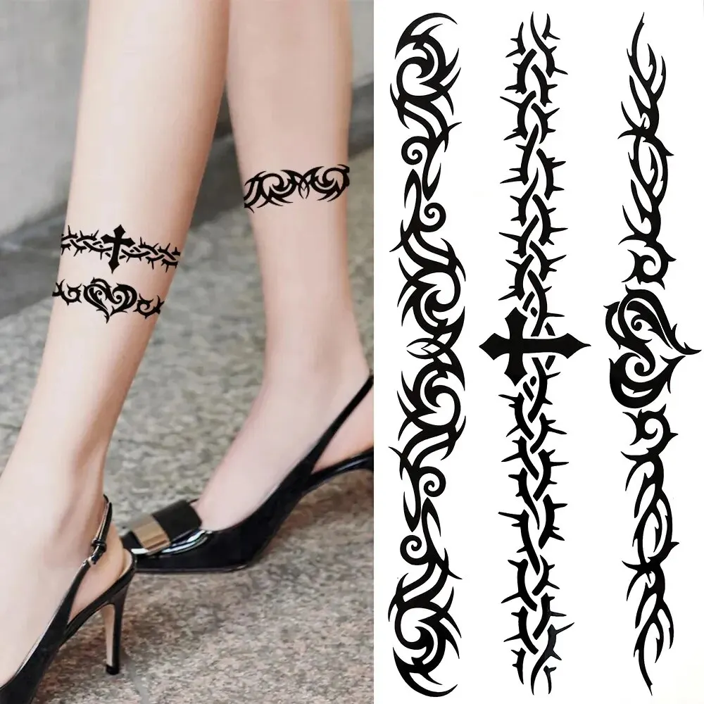 6pcs Black Thorns Tribal Totem Waterproof Temporary Tattoo Sticker Scorpion Fake Tattoo Sticker Arm Foot Waist Tattoo Men Women