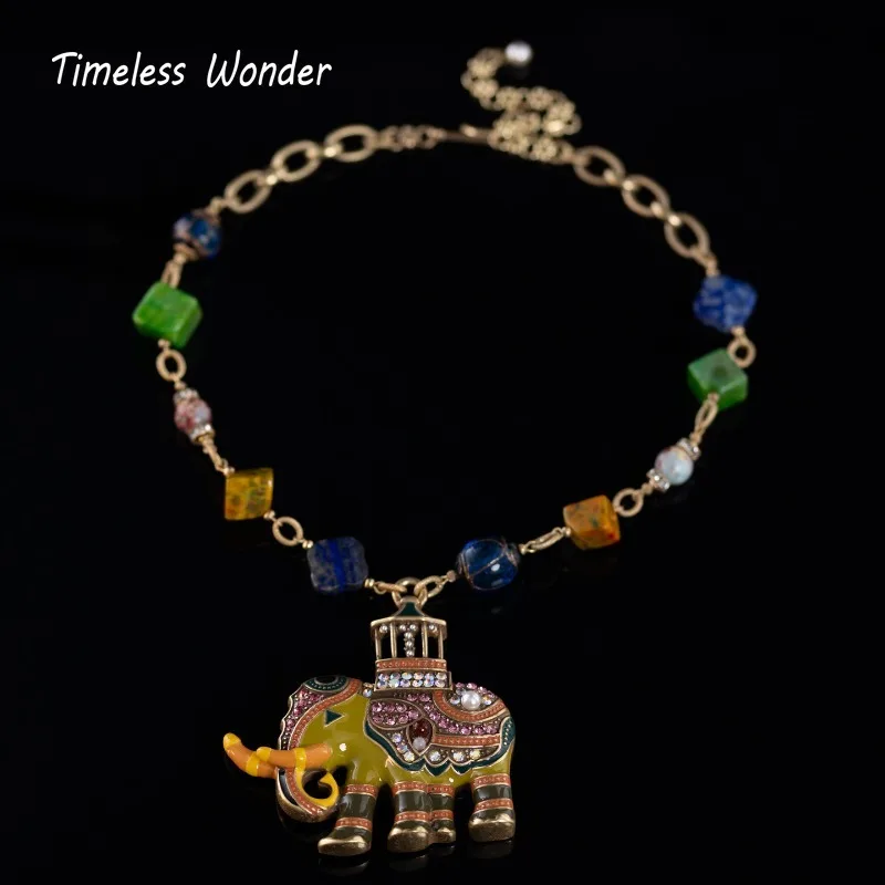 

Timeless Wonder Fancy Enamel Zircon Elephant Necklace for Women Designer Jewelry Goth Runway Trendy Art Deco Vintage Sweet 4526