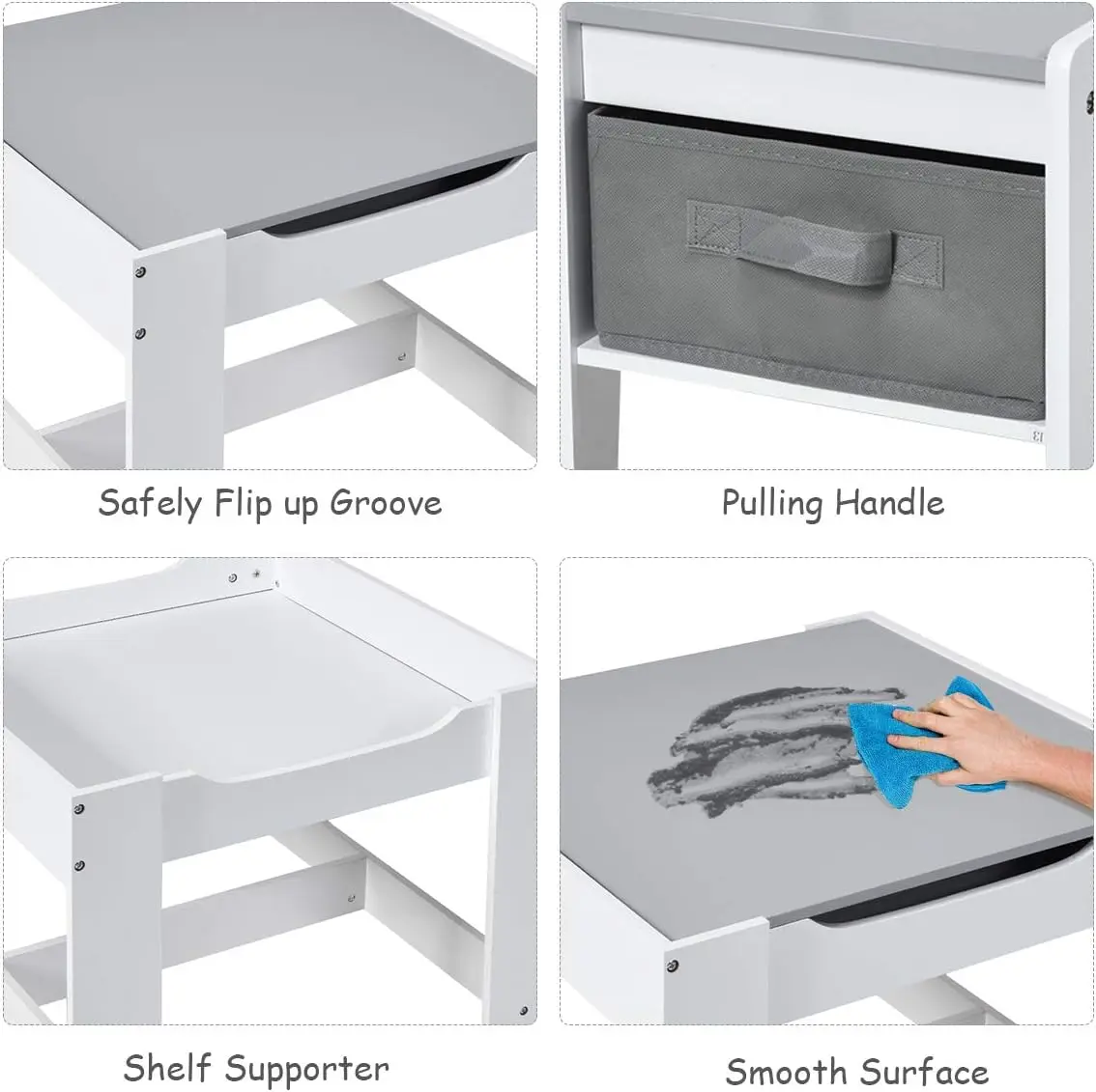 Conjunto de mesa e cadeira infantil, atividade de madeira 3 em 1 com gaveta de armazenamento, mesa destacável para crianças, desenho e leitura