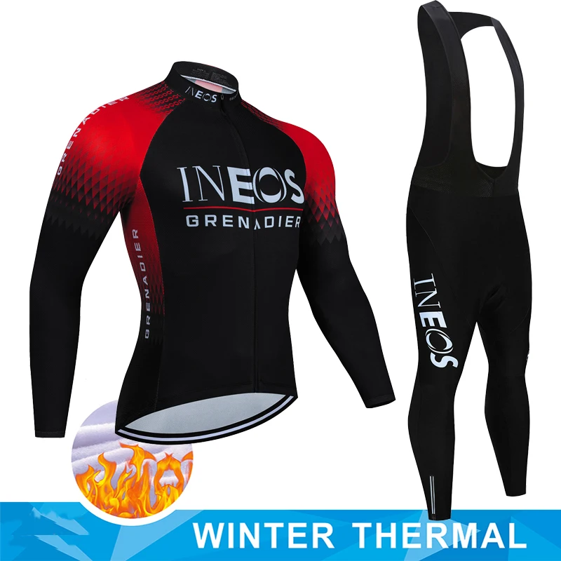 Ineos Grenadier Winter Thermal Fleece Pro Team 2025 Bike Jersey Tricuta Bicycle Mtb Cycling Clothing Man Laser Cut Sports Set