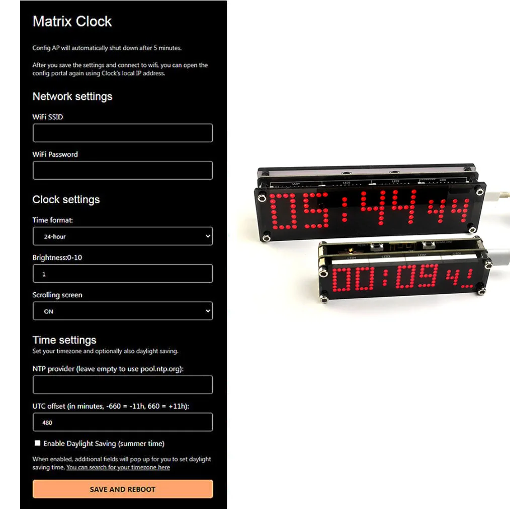 Imagem -02 - Wifi Relógio Rede Timing Display Digital Led Dot Matrix Relógio Vermelho Azul Branco Tempo Tipo-c Poder Esp8266