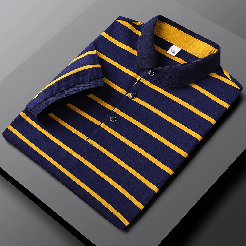 New Summer Men Classic Striped Polo Mens Cotton Short-Sleeved Embroidered Business Casual Hot Polo Shirt Male Dropshipping