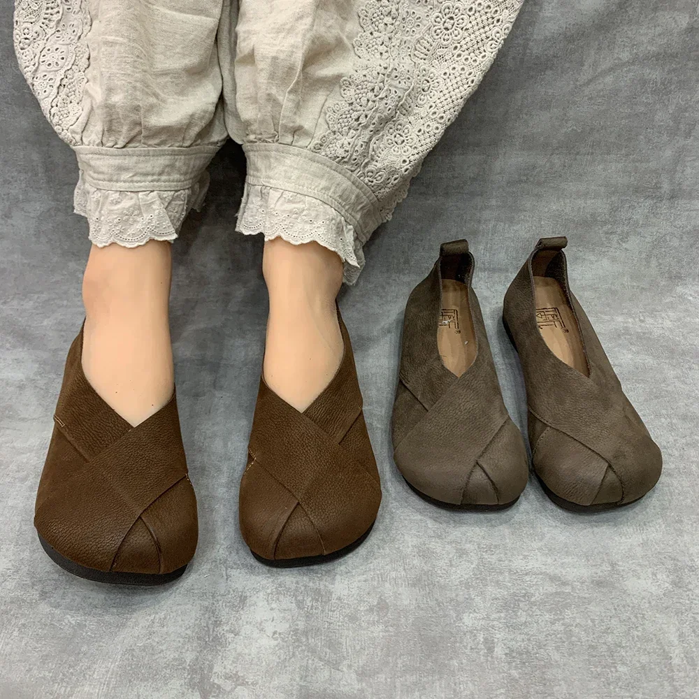 

Birkuir Retro Cross Belt Women Flats Shoes Loafers Lazy Shoes 2025 Spring Luxury Elegant Slip On Genuine Leather Summer Sandals