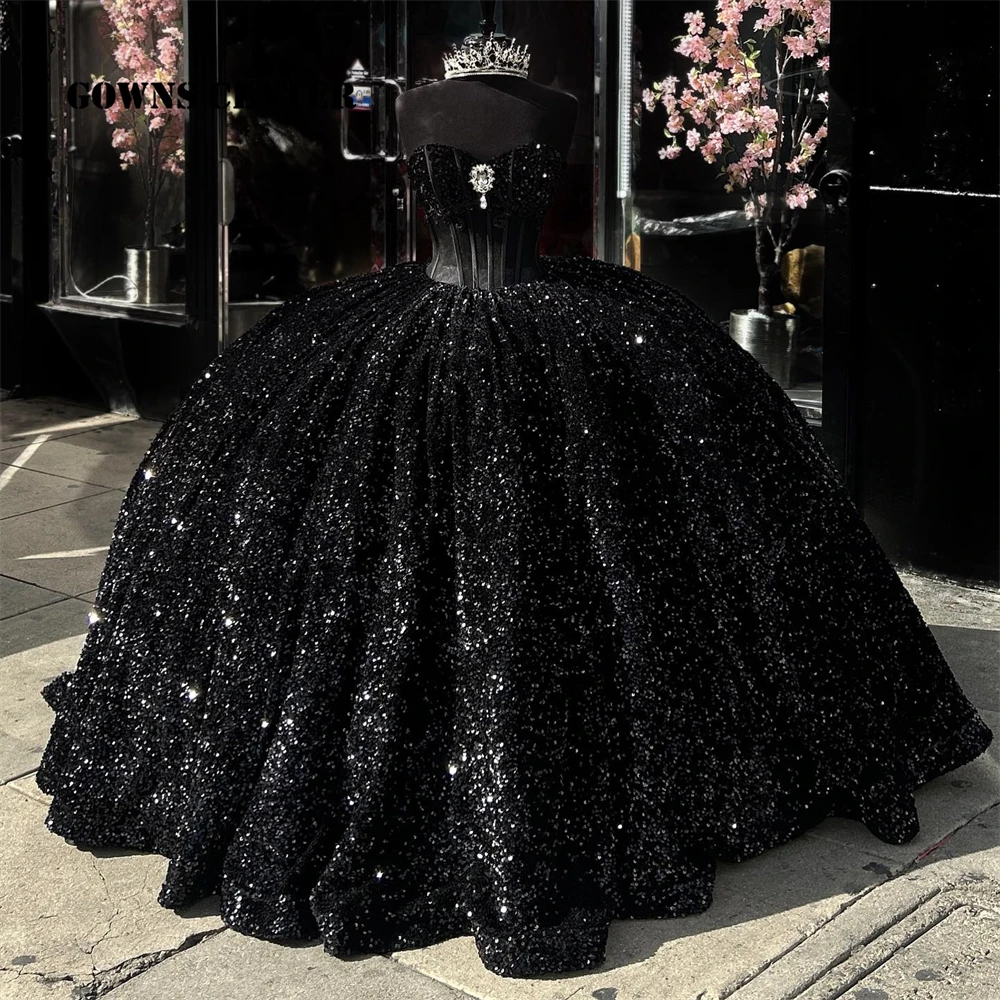 

Black Sequin Crystal Sweetheart Quinceanera Dress 2024 Ball Gown Sweet 16 Dresses Corset Princess vestidos de 15 quinceañera