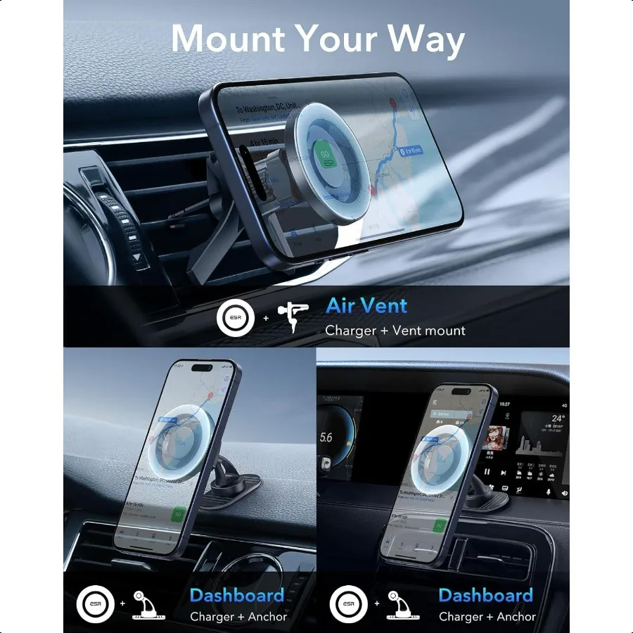ESR ل MagSafe سيارة جبل تنفيس الهواء لوحة القيادة حامل هاتف مغناطيسي للسيارة مغناطيس قوي حامل هاتف السيارة جبل آيفون 16