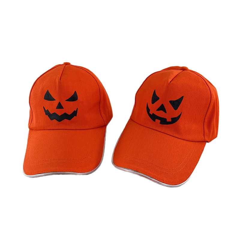 Wholesale Glowing Pumpkin Baseball Cap Halloween Masquerade Club Fluorescent Party Funny Gift LED Orange Pumpkin Baseball Cap