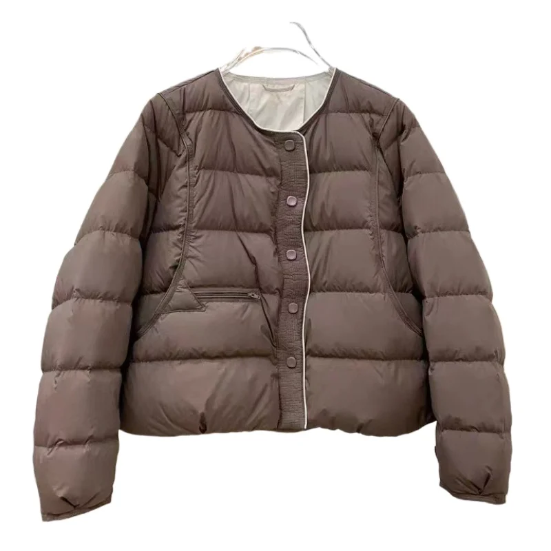 Women's Short Down Jacket 2025 Winter New Arrival Round Neck Simple Loose Fit Slimming Thickened Warm Coat for Women