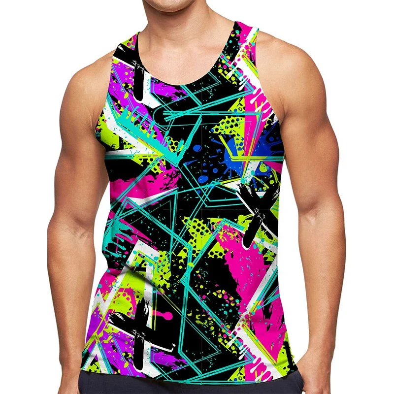 3D Fantasy Abstract Graffiti Figure Tank Top Gym Clothing Men Summer Streetwear Basketball Vest Quick Drying Sleeveless Y2k Tops