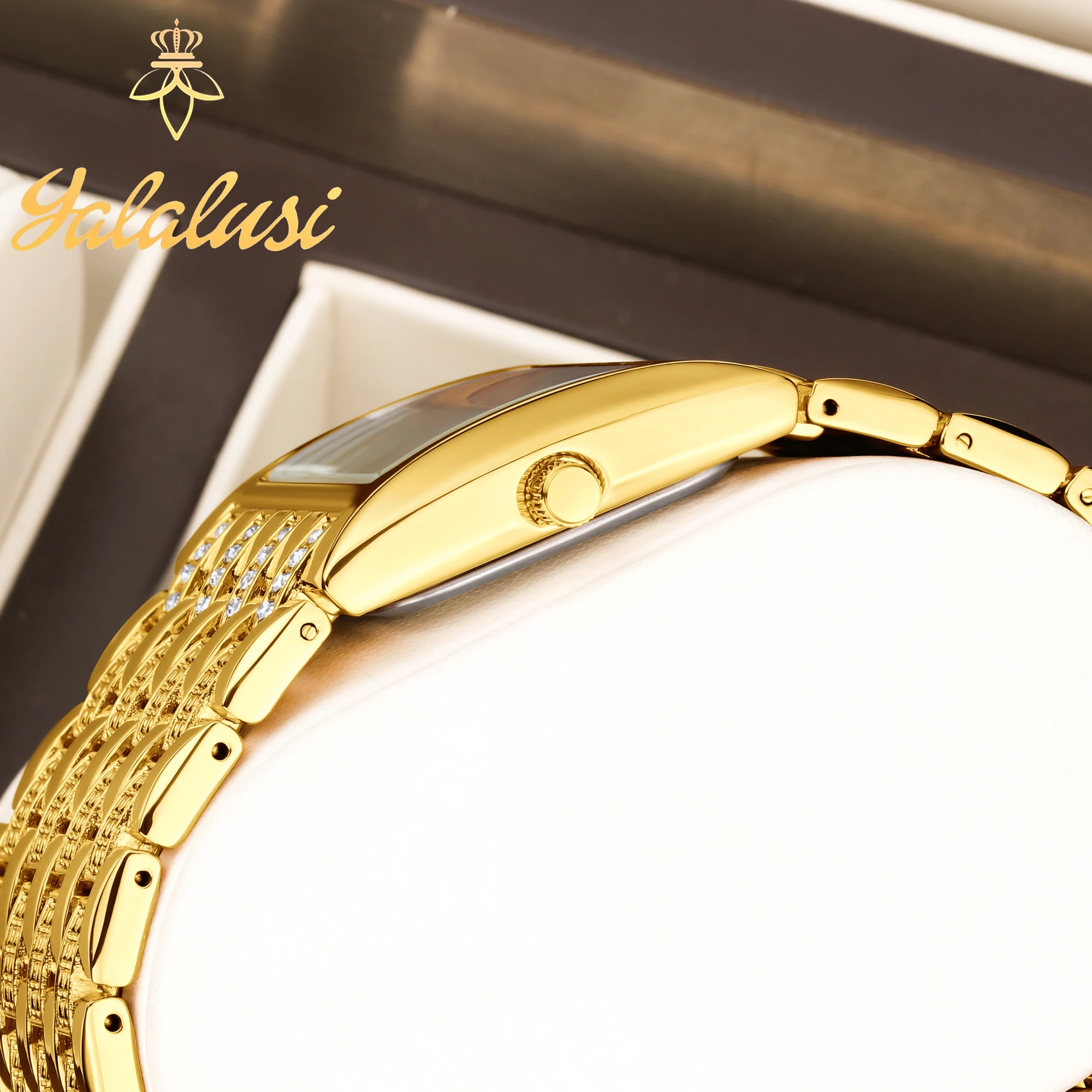 YaLaLu Genuine Brand Women Men Quartz Watch Crystal Diamond Gold Hot Sale Luxury Luxury Model Box Watch Remover Ion Plating