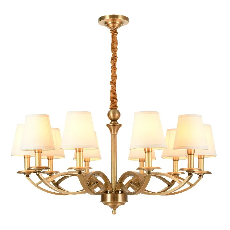 American all-copper living room chandelier simple rural retro study lamp bedroom dining room lighting European style