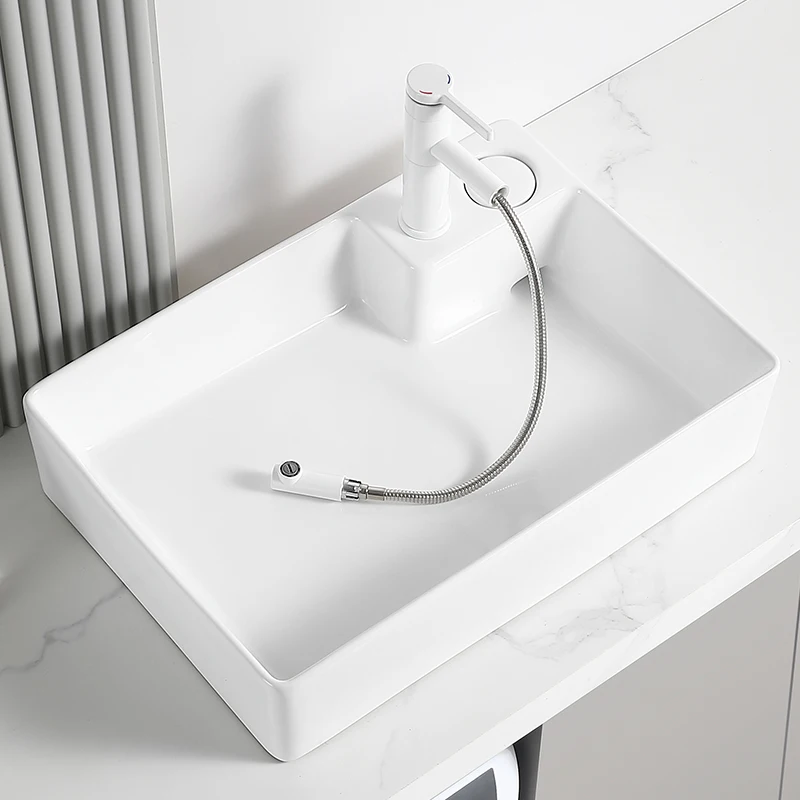 Ceramic countertop sink, washbasin, countertop control drain, concealed side drainage washbasin, household balcony