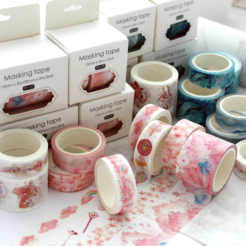 3 Rolls Decorative Tape Hand Account Collage Tape Gift Packaging Tape DIY Photo Album Student Stationery Tape