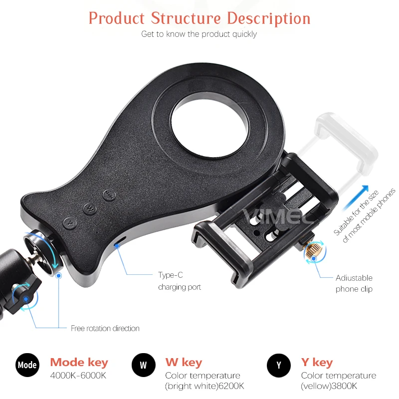 

360 Rotate Dental Mobile photograhy Fill Light Adjust Brightness Dental Led Lamp with 3 type Holders