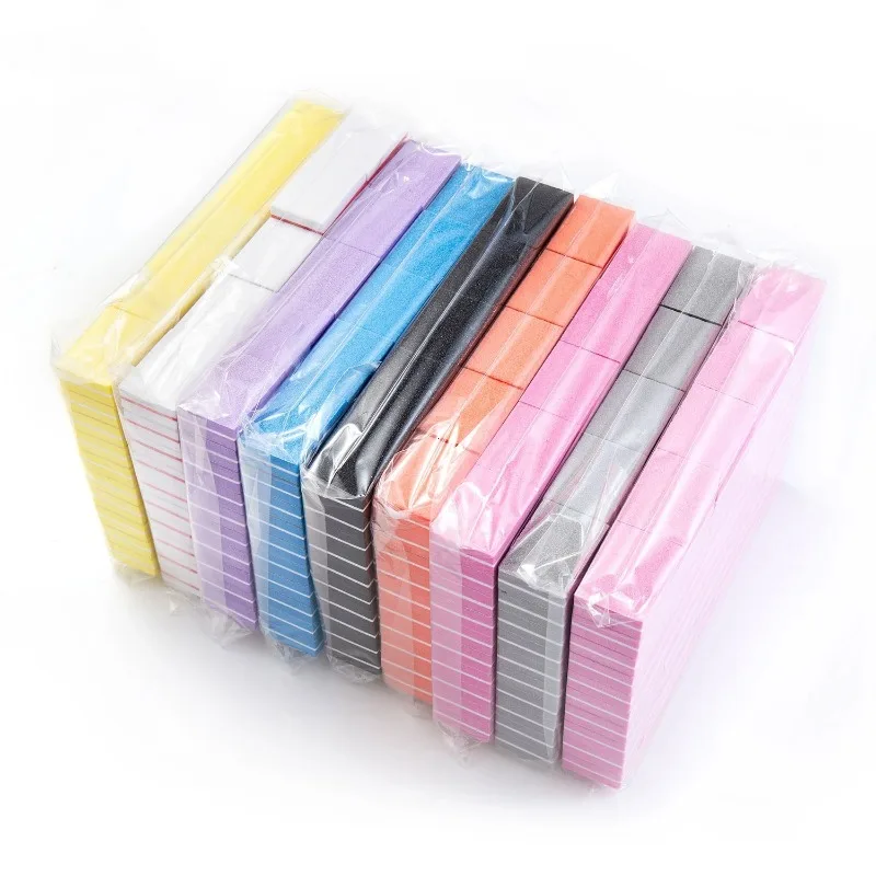 50pcs Colorful Two-sided Mini Nail File Blocks 100/180 Grit Sponge Nail Buffer Manicure Polishing Tools Wholesale Lot