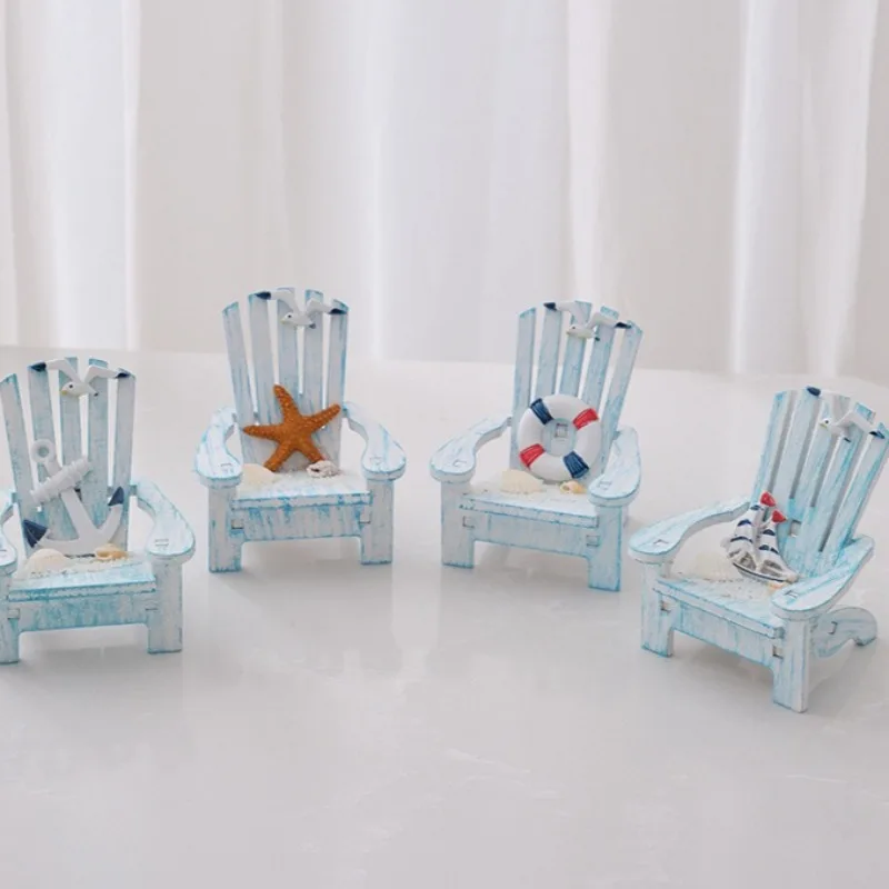2PCS Mediterranean Style Mini Beach Chair Decor Ocean Themed Desktop Display Kids Room Ornament Tiny Shelf Decor Photo Prop