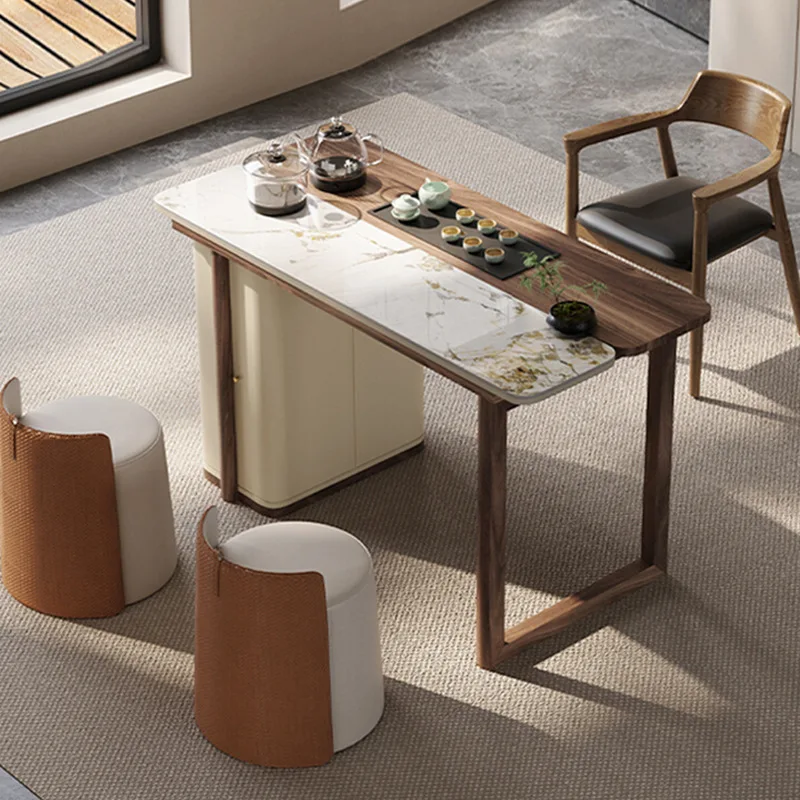 Lightsolid wood rock slab table and chair combination modern home balcony small table Gongfu office guest table