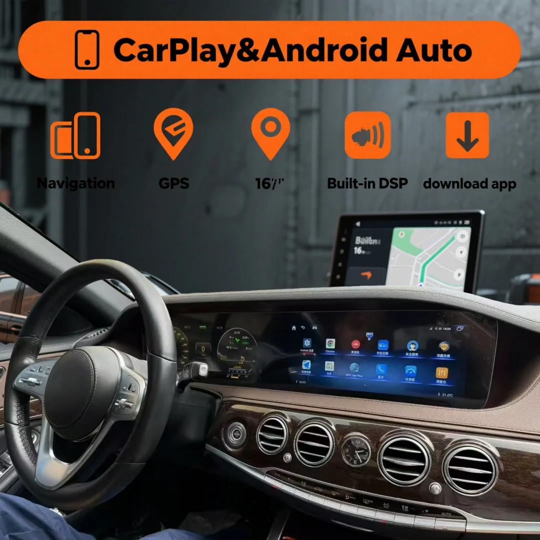 

25,6-дюймовый мультимедийный автомобильный радиоприемник на Android с беспроводным CarPlay для Mercedes Benz S-Class W222 2018-2021 NTG 5.0, стерео-видеоплеер