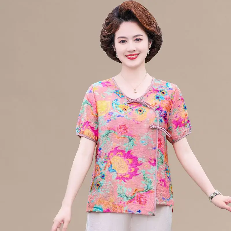 Ethnic Retro Base Shirt New Short-sleeved Mother Belly Cover Top