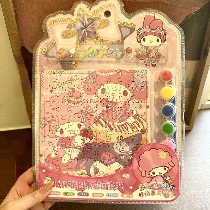 Sanrio HelloKitty Mymelody Puzzle Kuromi Cinnamoroll pittura ad acquerello Set Graffiti pittura fai da te giocattoli educativi fatti a mano