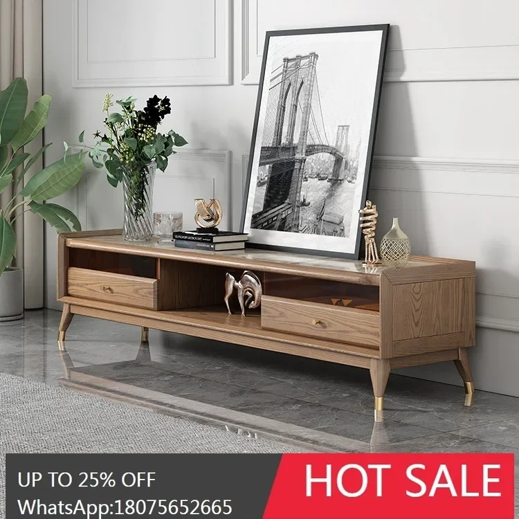 HLZ  Nordic Solid Wood Rock Slab TV Cabinet Set Modern Simple Floor Cabinet