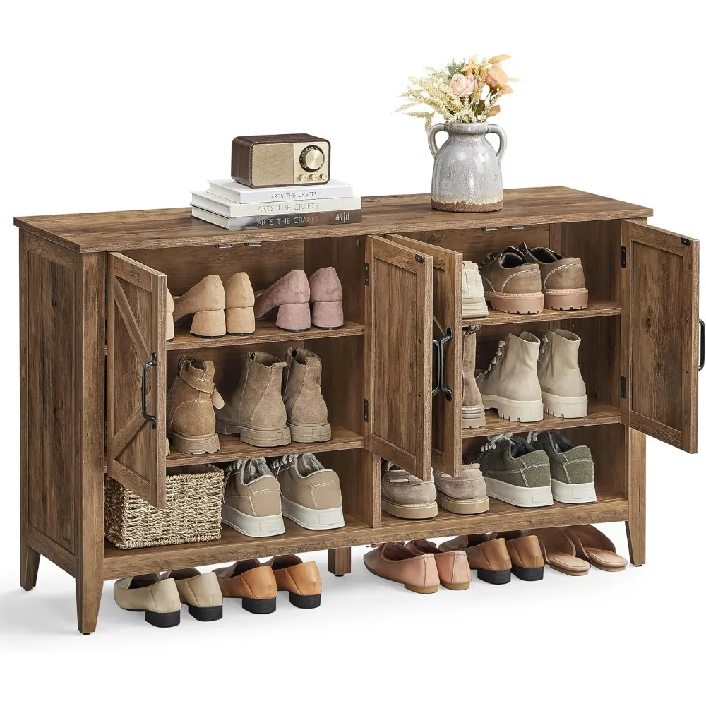 

Shoe Cabinet, Shoe Storage Organizer, Farmhouse Freestanding Cabinet with Height-Adjustable Shelf for Living Room Furniture