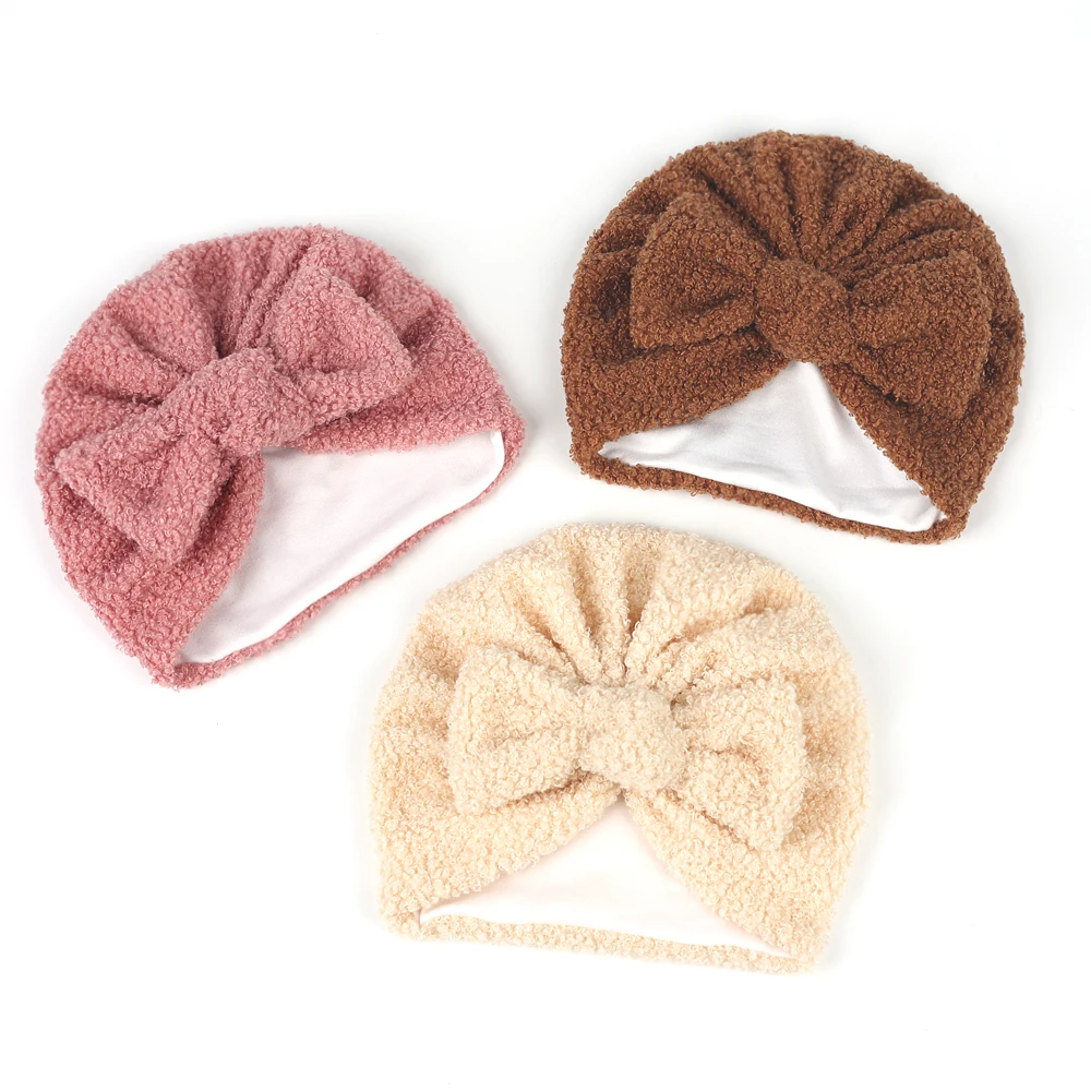 Baby Hats Knot Turban Teddy Fabric Thick Ear Warmer Infant Indian Hat for Boys Girls Cashmere Bonnet Caps Baby Hair Accessories