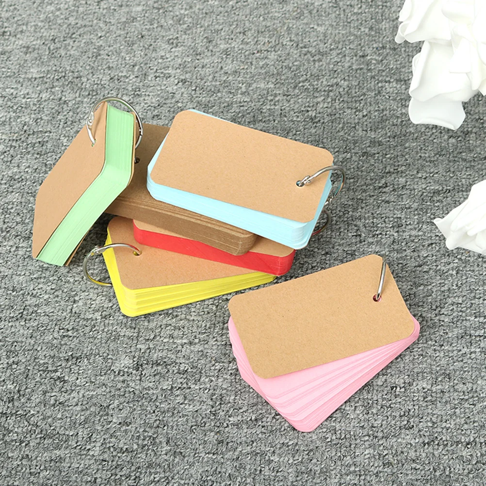 

5 Books Blank Flash Cards Colored Index Cards with Iron Ring Portable Note Pads for Vocabulary Study Planning Gift Student