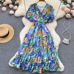 Floral Print Dress Women Summer Sexy Beach Boho Midi Dresses Short Sleeve 2026 Ladies Vintage Elegant Party Dress Vacation New