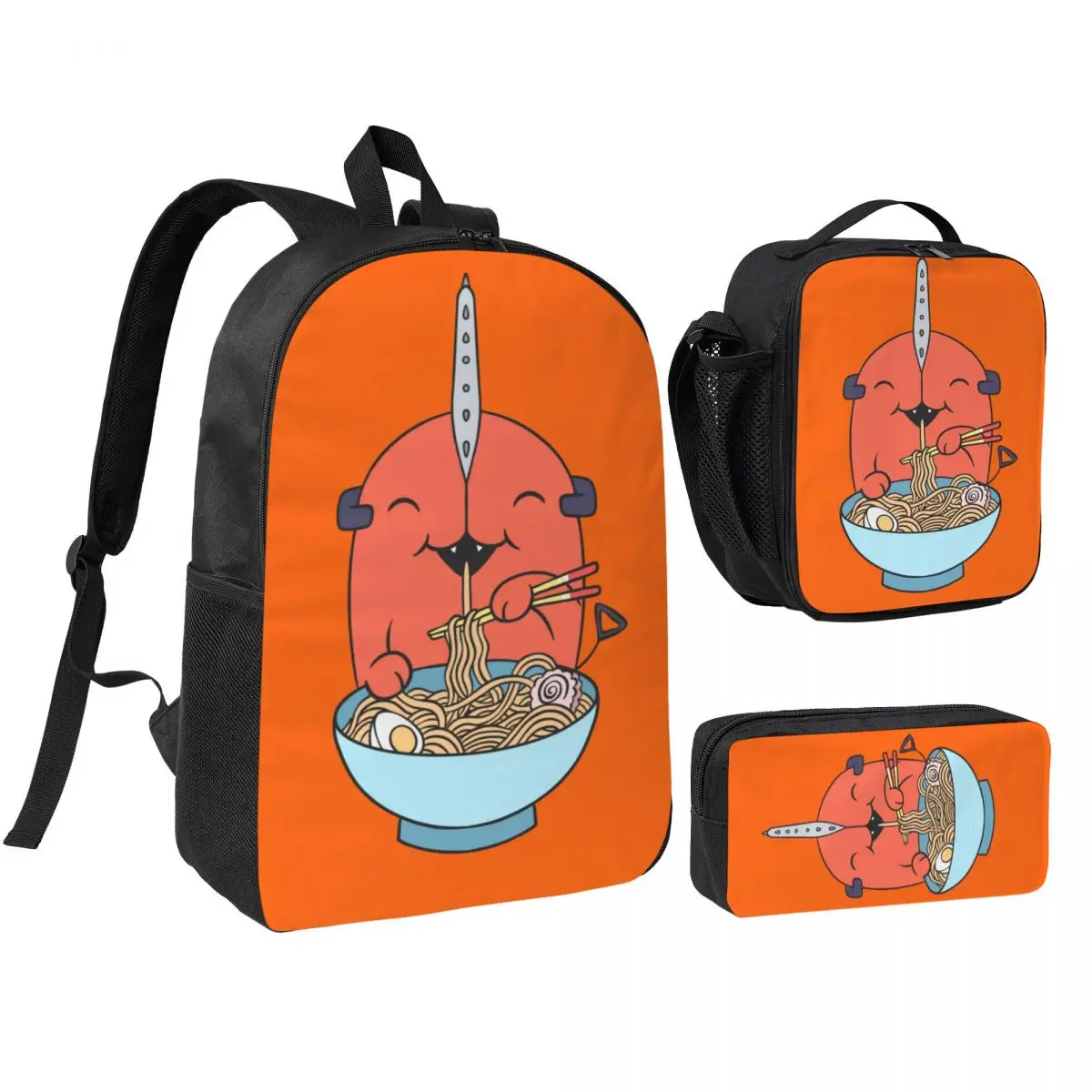 Pochita Chainsaw Man Manga 3pecs/set Backpack for Teenage Denji Devil Makima Anime Canvas Bags Lunch bag Pencil Case