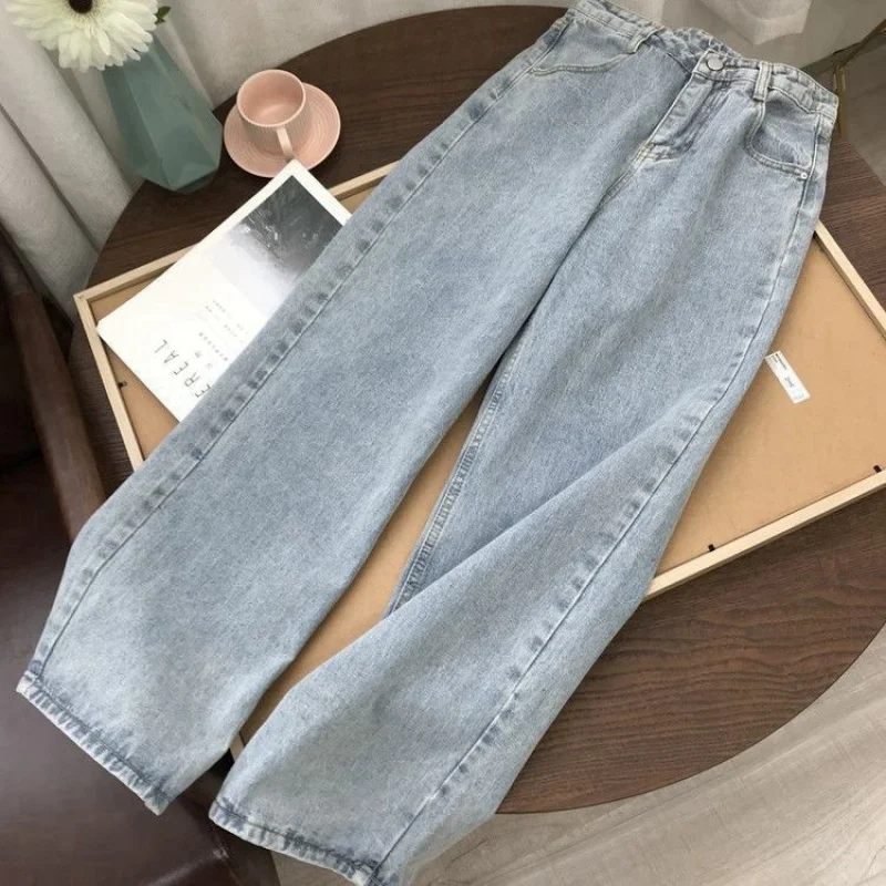 Straight High Waist Jeans Female Students2025New Korean Style Loose Retro Wide LegbfHyunA Style Floor-Length Pants Trend