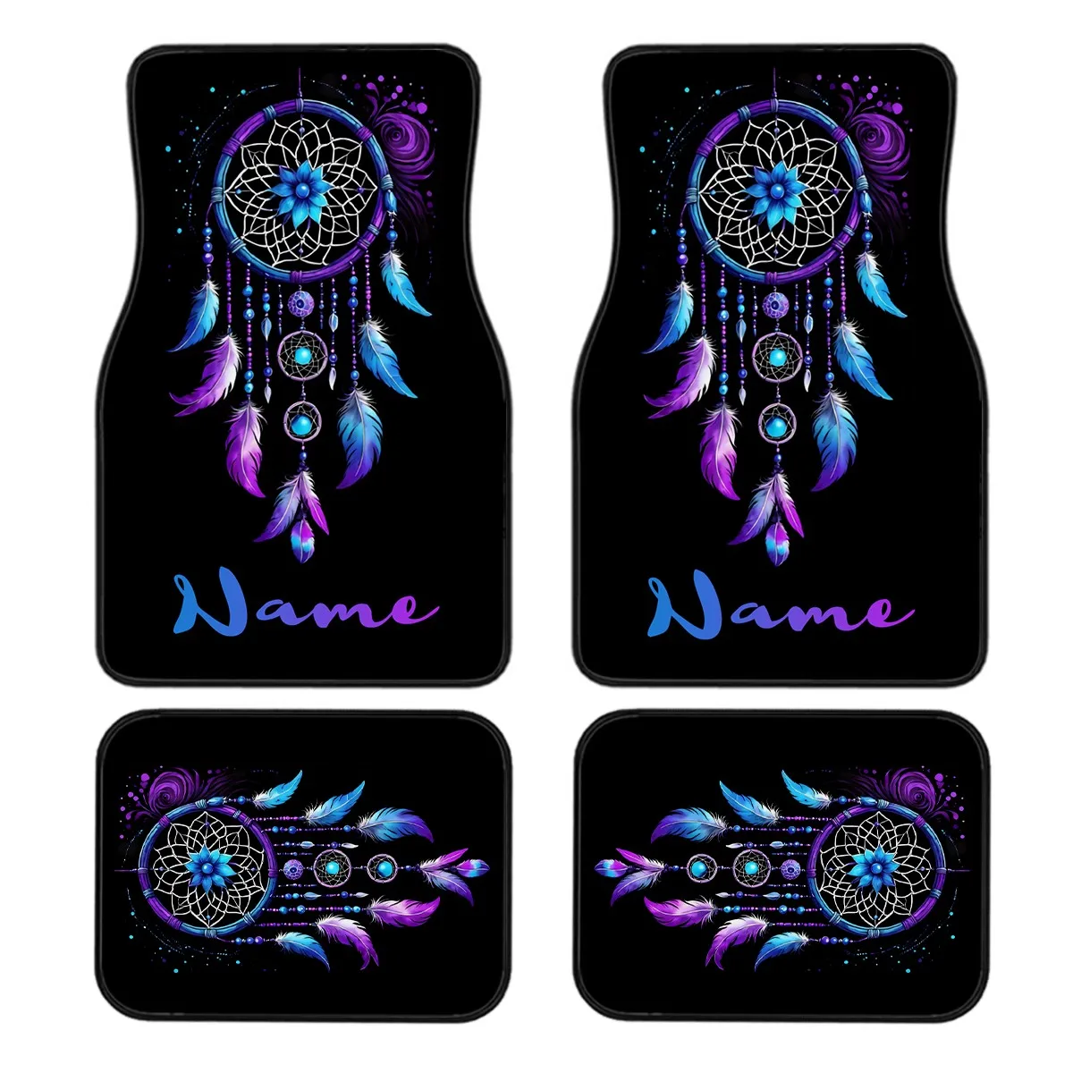 4pcs Customizable Name Car Floor Mats With Dreamcatcher Personalized Design Pattern - The Perfect Gift For Christmas, Halloween,