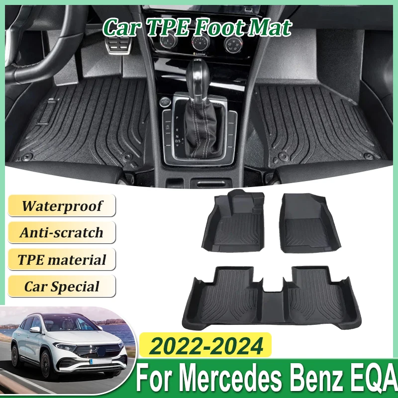 

Car LHD Floor Mat For Mercedes Benz EQA 250 2022~2024 TPE Foot Pad Rug Interior Full Tappeto Waterproof Leather Mud Accessories
