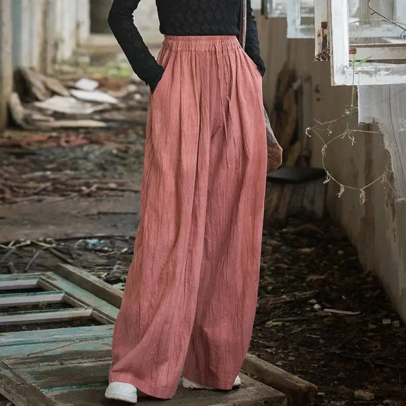 UMI MAO Cotton Ramie Trousers Women's New Style Handmade Tie Dyeing Loose Pants Soft Casual Versatile Women Wide Legs Pants