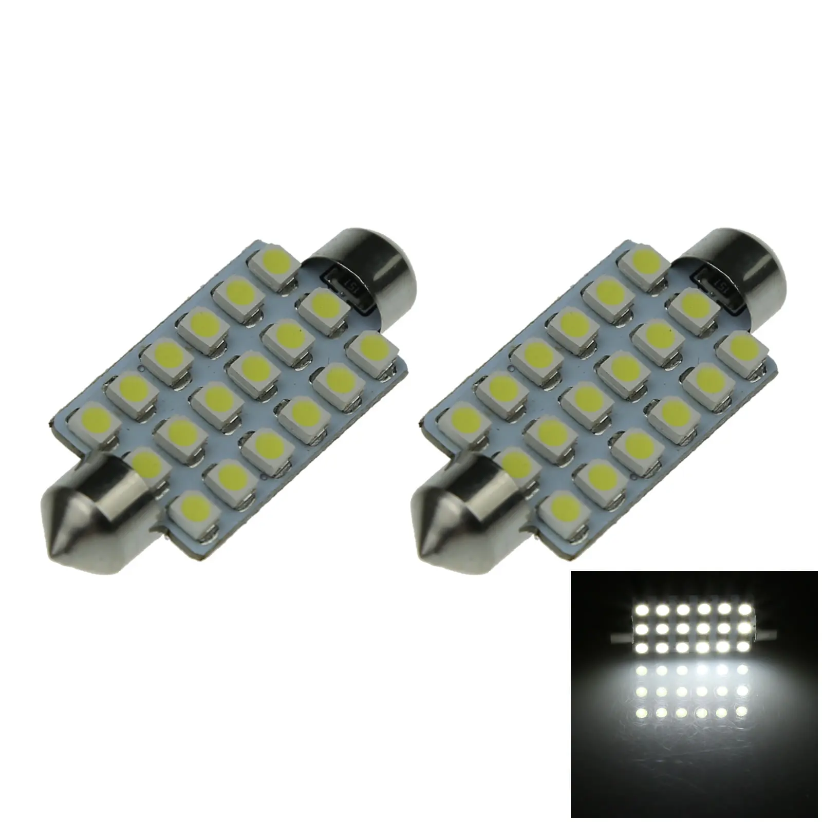 2x White AUTO 42MM Festoon Lamp interior Light 18 Emitters 1210 SMD LED 212 I307-W