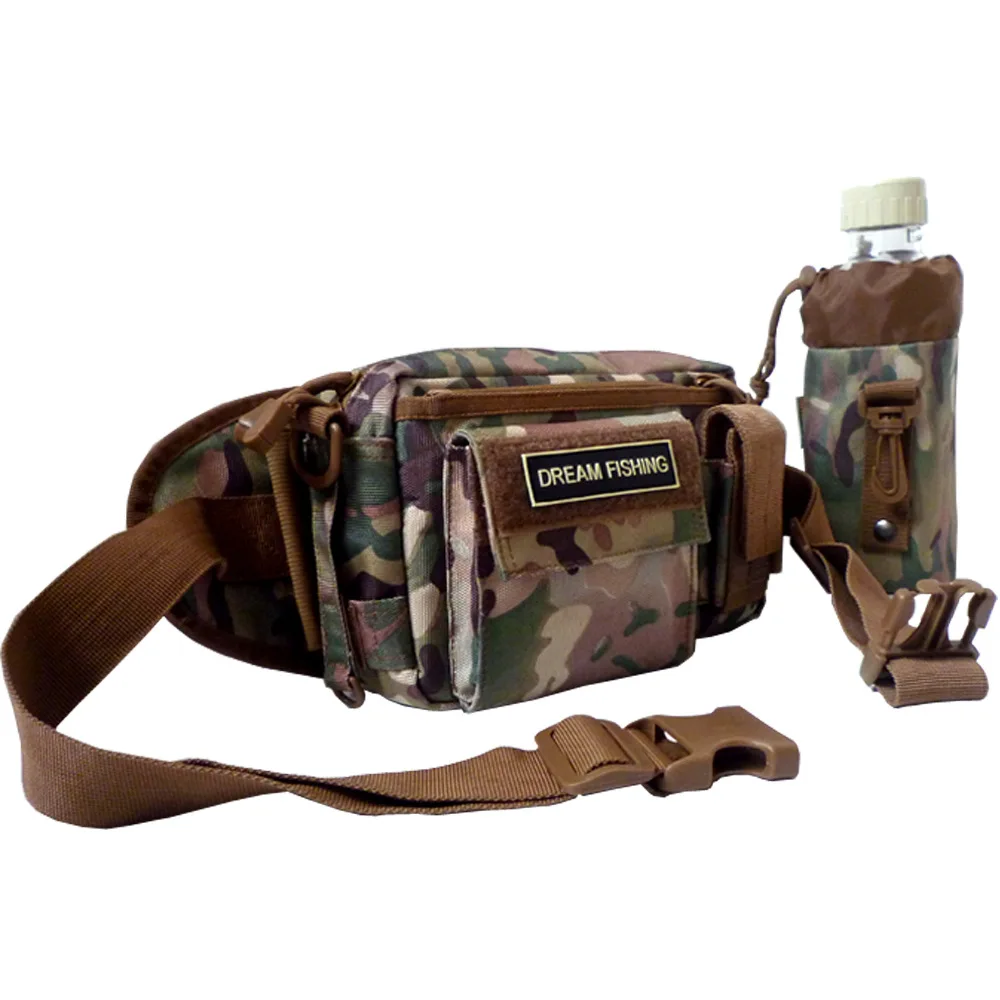 

Camouflage Fishing Waist Bag with Water Bottle Holder, Multifunctional Outdoor Tackle Storage Bag for Camping Hiking