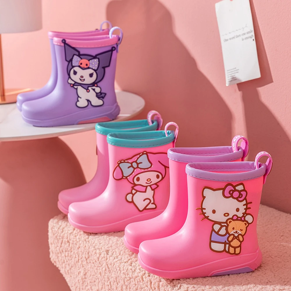 Kids Rain Shoes Sanrios Hello Kitty Kuromi Cinnamoroll Anime Kawaii Cartoon Rubber Boots Girls Waterproof Non-Slip Water Shoes