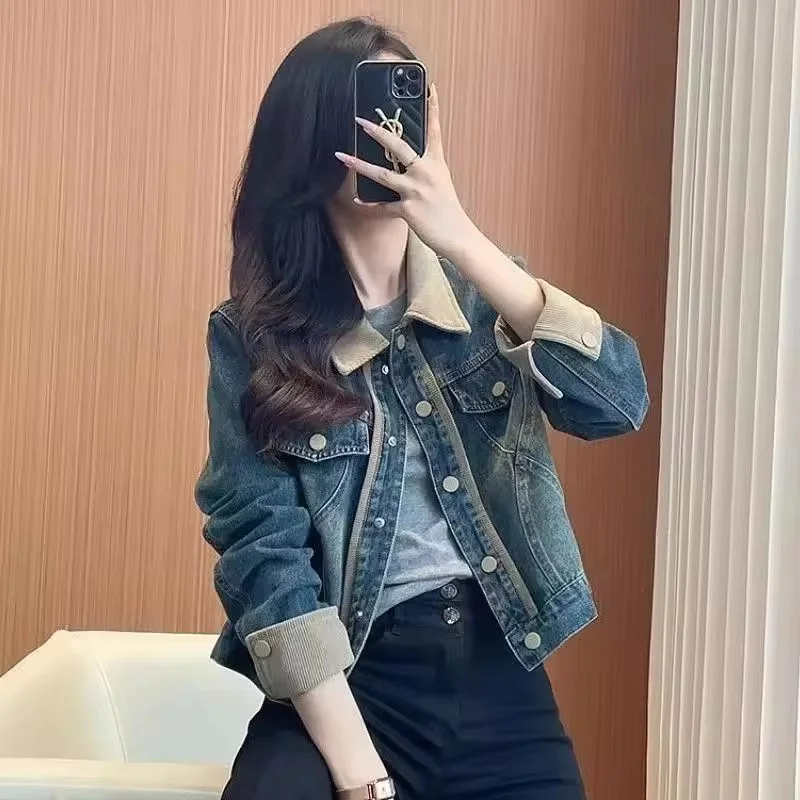 

Autumn New Restore Ancient Ways Lapel Denim Jacket Women's Coat Fashion Casual Short Cowboy Jackets Top Ladies Denim Overcoat